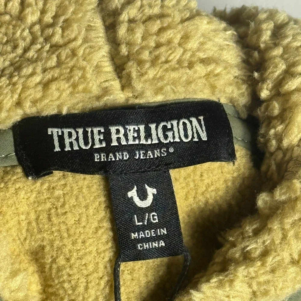 NWT True Religion Mens‎ Contrast Sherpa Hooded Jacket Beige Soft Cozy Winter L